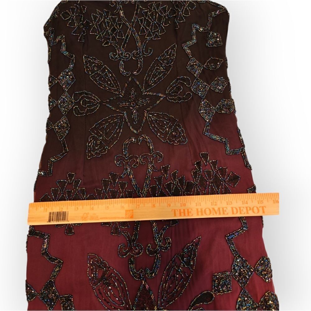 VTG LAURENCE KAZAR OMBRE BLACK RED BEADED SILK MAXI DRESS SIZE M - Picture 8 of 11